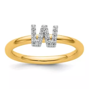 Collar de pulsera con anillo W inicial de diamantes apilable de 14 K - Imagen 1 de 8