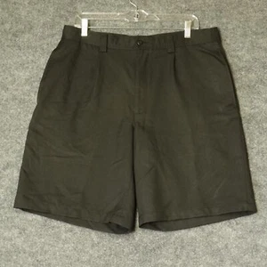 Van Heusen Shorts Mens 34 Black Chino Pockets Pleated Polyester Preppy Mens - Picture 1 of 8