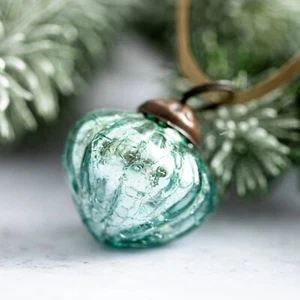 Christmas Ornaments Set of 3 Mint Mini 1 in Ribbed Mercury Glass Holiday Decor - Picture 1 of 1