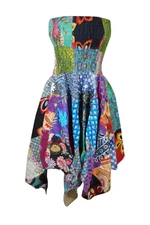 Womens Hippie Boho Dress, Colorful Hi low Skirt, Patchwork Hippie Dress, S/M