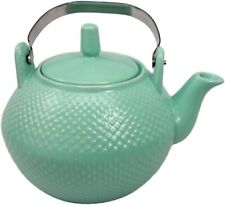 Imperial Spotted Texture Teapot With Stainless Steel Handle 28oz Aquamarine Blue