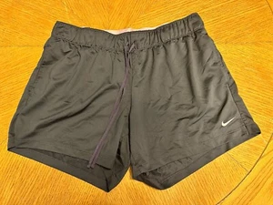 Nike Women's Dri Fit Run Shorts Size M Gray Pink Swoosh Purple Drawstring 4.5” - Picture 1 of 6