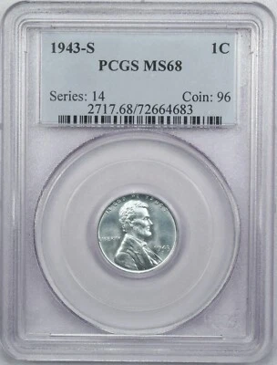 1943-S Steel Lincoln Wheat Cent 1C, PCGS MS68, Superb Gem Uncirculated BU - Image 1 of 4
