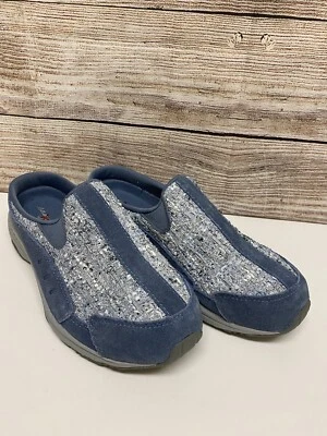ZUECOS CÓMODOS DE CUERO EASY SPIRIT TEXTIL TALLA 7 M LT AZUL/GRIS BRILLANTE EN MUY BUEN ESTADO Foto 1 de 4