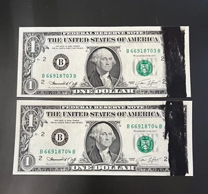 $1 1974 CONSECUTIVE Pair FRN Ink Smear dark on both notes  CH CU - Picture 1 of 2