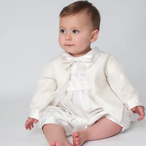 Baby Boys Christening Outfit Christening Suit Christening Romper Diamond Cream - Picture 1 of 4