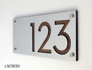 Modern House Numbers, Alucobond with Wood - Contemporary Home Address - Picture 1 of 7