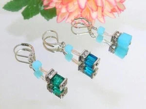 Ohrhänger Ohrstecker Ohrringe Kristall Glas petrol grün blau türkis Strass 058b - Bild 1 von 14