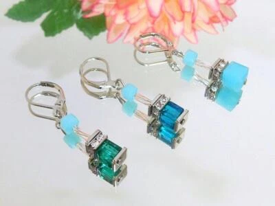 Ohrhänger Ohrstecker Ohrringe Kristall Glas petrol grün blau türkis Strass 058b - Bild 1 von 4