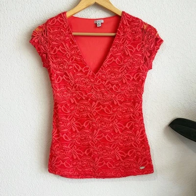 De Colección Guess Babydoll Top Pequeño Encaje Y2K Coqueta Hada Manga Transparente Coral Romántico Foto 1 de 4