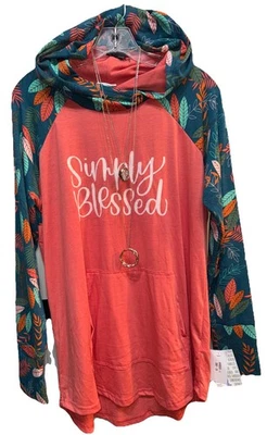 SUDADERA CON CAPUCHA ÁMBAR TEJIDA HOJA VERDE AZULADO “SIMPLY BLESSED” NUEVA CON ETIQUETAS LuLaRoe grande melón Foto 1 de 4