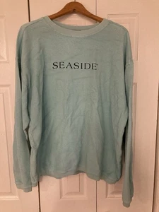 Seaside Style Blue Crewneck Long Sleeve Waffle Sweatshirt XL Beach Boating Sail - Picture 1 of 7