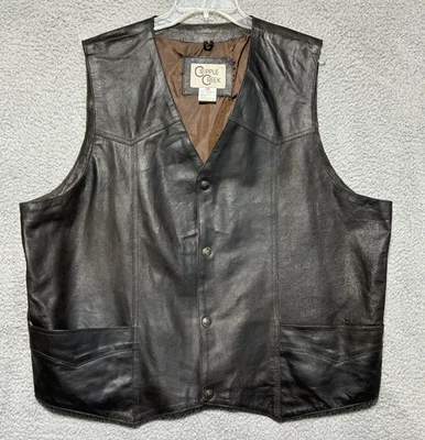 Cripple Creek Leather Vest Mens L Brown Waistcoat Western Biker Grunge 3XL - Image 1 of 4