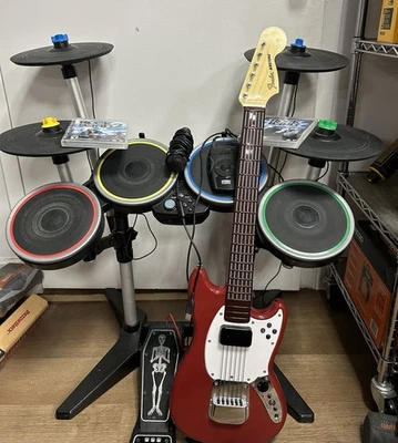 PS3 Rock Band Drum Set Kit 971911 Lot Mic, Cymbal Expansion, Guitar, And Games - Image 1 of 4