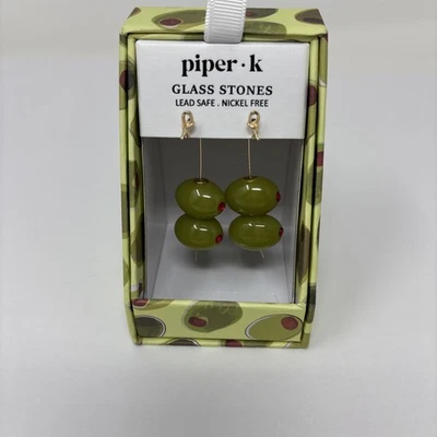 PIPER K Martini Olive Dangle Drop Glass Stone Earrings NEW - Image 1 of 4