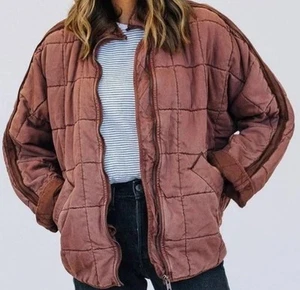 Womens Free People Quilted Dolman Jacket Oversized Full Zip Boho Chic SZ LG - Picture 1 of 19