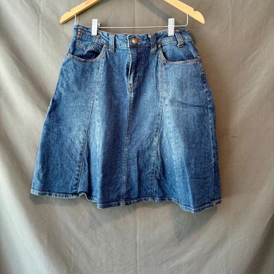 Falda vaquera Bill Blass Jeans para mujer 10P azul línea A cintura bordada Foto 1 de 4