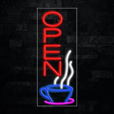 Open (cup,vertical) Sign for Business | LED Flex Neon | 13"W x 32"H x 1"D - Image 1 of 2