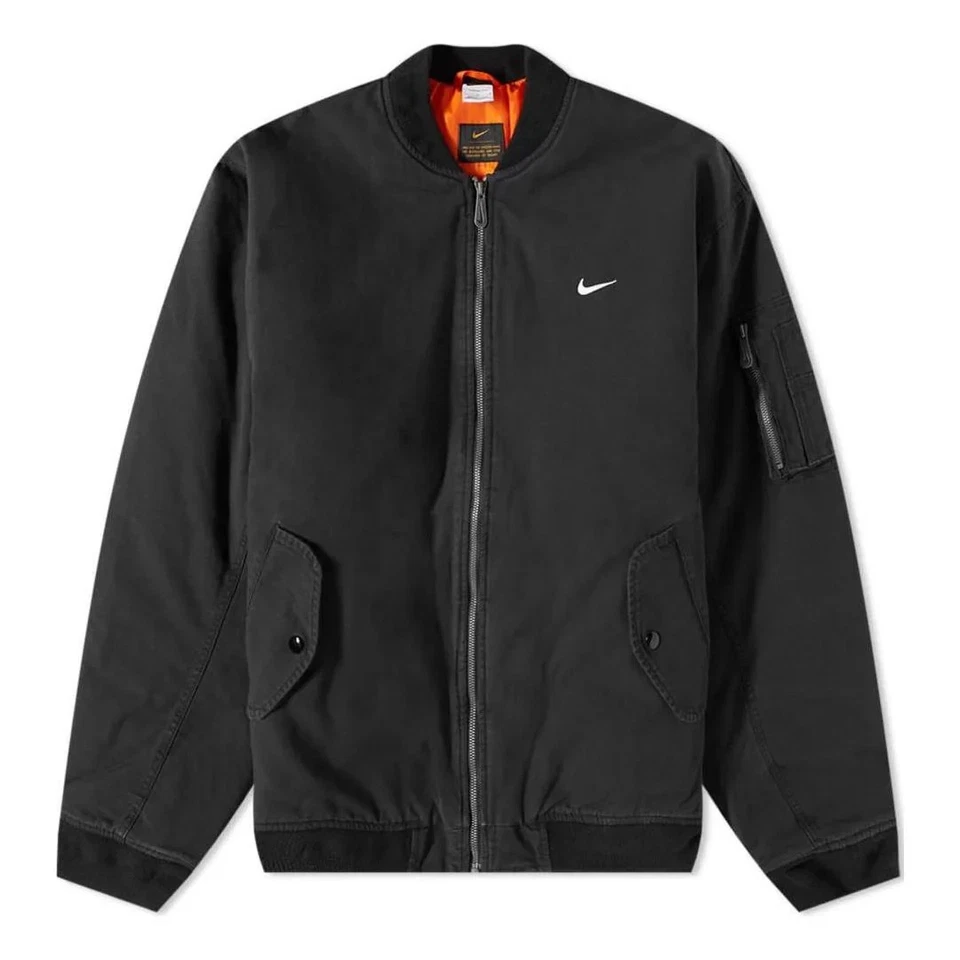 Chaqueta de bombardero Nike Solo Swoosh Flight negra de lona DX0680-010 TALLA L Foto 1 de 1