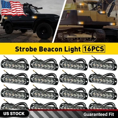 Farol de emergência 16X 6LED caminhão aviso perigo flash luz estroboscópica âmbar/branco - Imagem 1 de 4