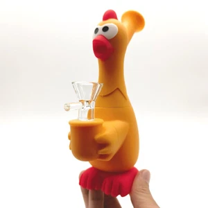 6.9" Yellow Screaming Chicken Hookah Smoking Pipes Silicone Hand Pipe 14mm Bowl - Picture 1 of 11