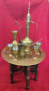 Antique Mideast  Folding Brass Tray Table Coffee/Tea table Set