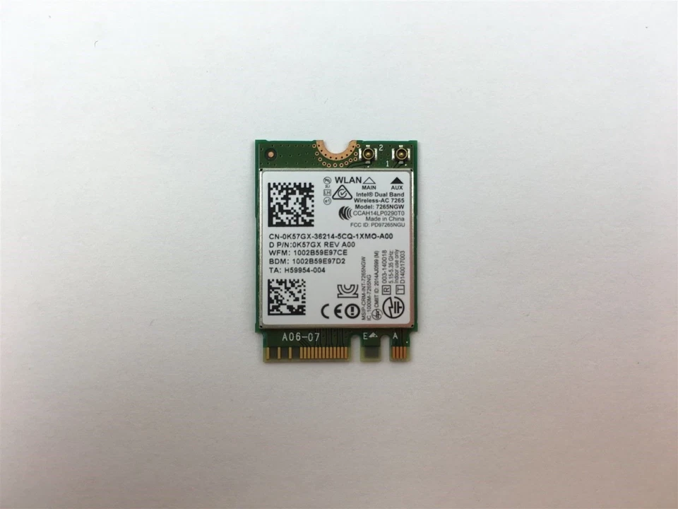 Dell Latitude 3380 Wireless WiFi Card K57GX 7265ngw