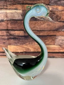 Art Glass 6.25” Green & White Swan Duck **READ** - Picture 1 of 5