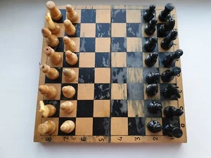 Vintage Soviet wooden Pieces Chess Set Made in USSR 29x29cm Board 1970s - Picture 1 of 12