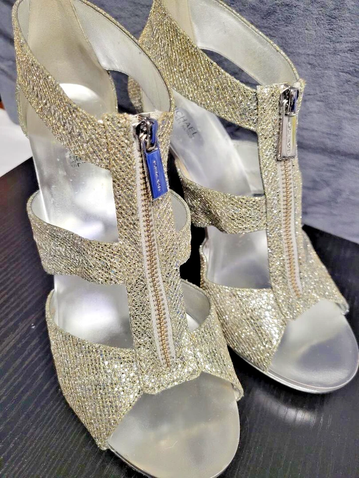 Michael Kors Berkley Glitter Zip Sandal in Silver Size 11 - Image 1 of 4