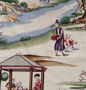 SCALAMANDRE Shanghai Cotton Print Chinoiserie Multi on Cream Italy Remnant New - Picture 1 of 1