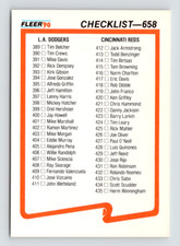 1990 Fleer Card, #658 Dodgers, Reds, Yankees & Pirates, Checklist Unmarked