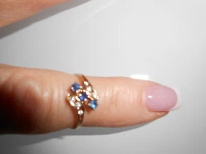 ANILLO RACIMO ORO AMARILLO 4K 3 ZAFIROS AZULES Y 6 DIAMANTES 1,47 G/0,047 OZ Talla 6 - Imagen 1 de 7