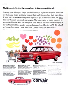 1960 Chevrolet Covair Classic Car Print Ad Thrift is Compulsory 11"X14" - Picture 1 of 3