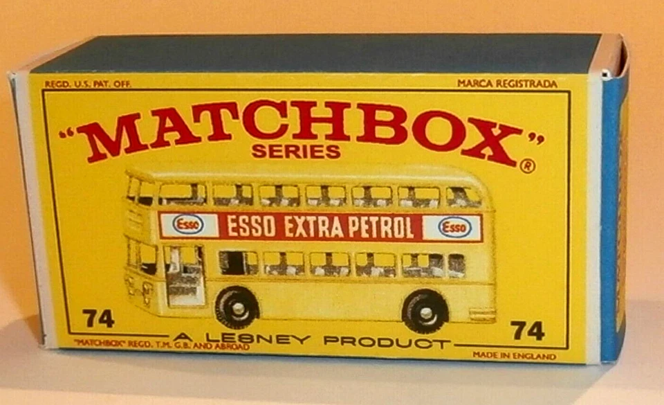 Matchbox Lesney No  74  Daimler Bus - Cream Livery Empty Repro E style Box — 第 1/1 张图片