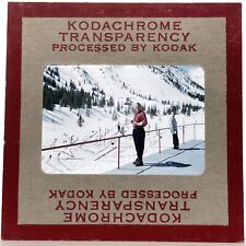 35mm Slide People In Ski Area, Snowy Mountain 50s Vtg Red Kodachrome