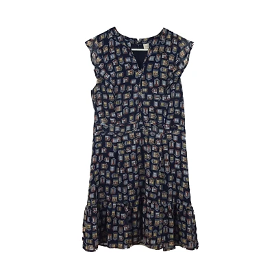 Maison Jules Womens Midi Shift Dress Size 8 Blue Graphic Print V-Neck Cap Sleeve - Image 1 of 4
