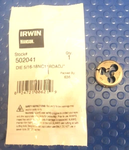 Irwin 502041 5/16-18 NC HSS 1" OD Round Adjustable Die Hanson - Picture 1 of 8
