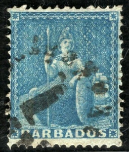 BARBADOS QV SG.19 (1d) Blue No Watermark BRITANNIA Used Cat £90 GBLUE94 - Picture 1 of 6