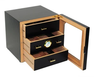 Hand Made 100+ Count Cigar Humidor Box Cabinet Matt Black Humidifer Hygrometer X - Picture 1 of 6