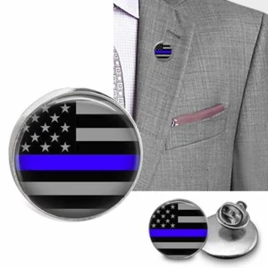 Policía Línea Azul Delgada Bandera Vidrio Top 20 mm Solapa Pin Corbata Tack Aplicación de la Ley - Imagen 1 de 2