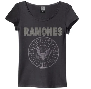 Amplified Ladies T-Shirt Diamante Ramones Silver Charcoal Special Edition - Picture 1 of 8