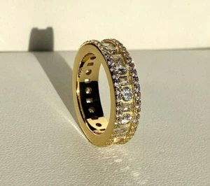 2Ct Round Lab-Created Diamond Eternity Engagement Ring 14K Yellow Gold Plated - Picture 1 of 7