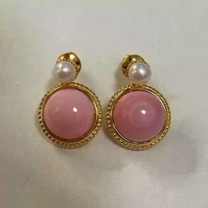precioso par de pendientes colgantes de perlas caracola rosa blanco natural 925s(t) - Imagen 1 de 5
