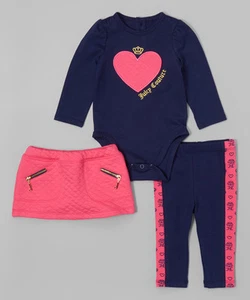 Juicy Couture Blue Pink Heart Bodysuit Skirt Leggings Set Size 24M MSRP $74 NWT  - Picture 1 of 1
