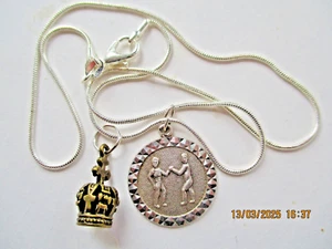 COLGANTE PLATA VINTAGE sobre CADENA PLATA .925 + pequeña corona metal base - Imagen 1 de 13