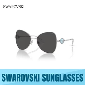 SWAROVSKI 0SK7002 400187 SILVER FRAME-DARK GREY SUNGLASSES 57MM AUTHENTIC NEW - Picture 1 of 6