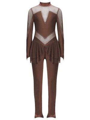 Niños Niñas Patinaje sobre Hielo Unitards Malla Brillante Gimnasia Rítmica Falda Leotardo Foto 1 de 4