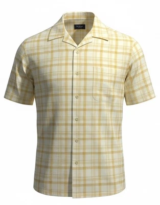 Men’s Haggar Canary Yellow Plaid Short Sleeve Luxury Microfiber Shirt Large $45 - Image 1 of 4