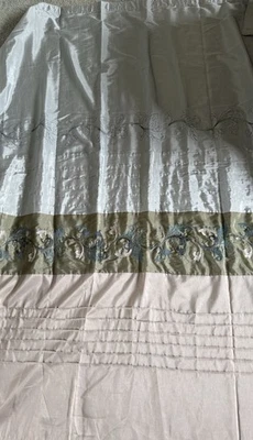 Croscill Home Embroidered Shower Curtain Light Blue Dark Green Tan Gold Accents - Image 1 of 4